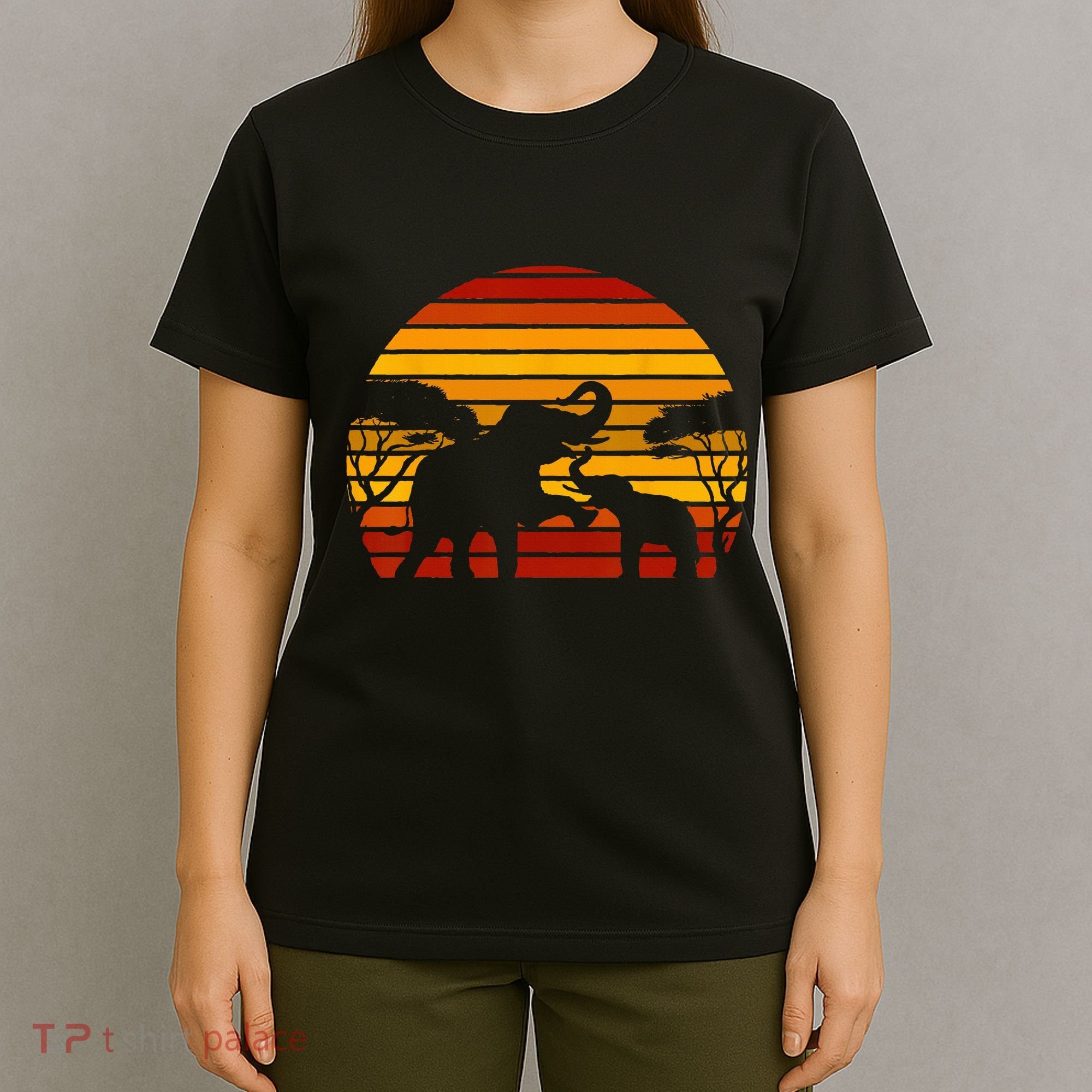 Retro Africa Animal Zoo Keeper Gift Safari Sunset Elephant T-Shirt