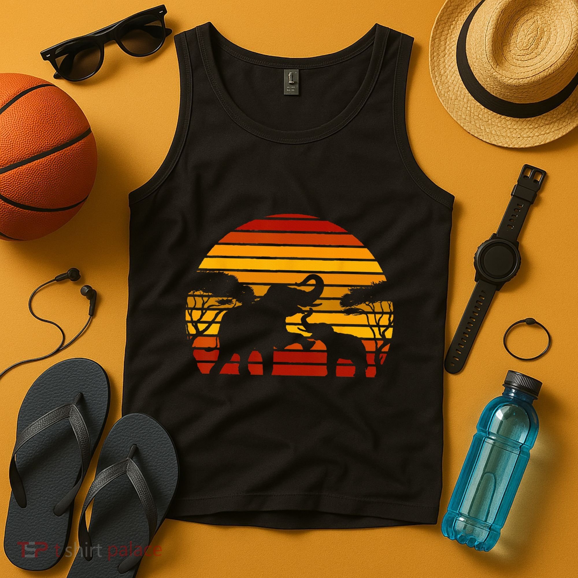 Retro Africa Animal Zoo Keeper Gift Safari Sunset Elephant Tank Top