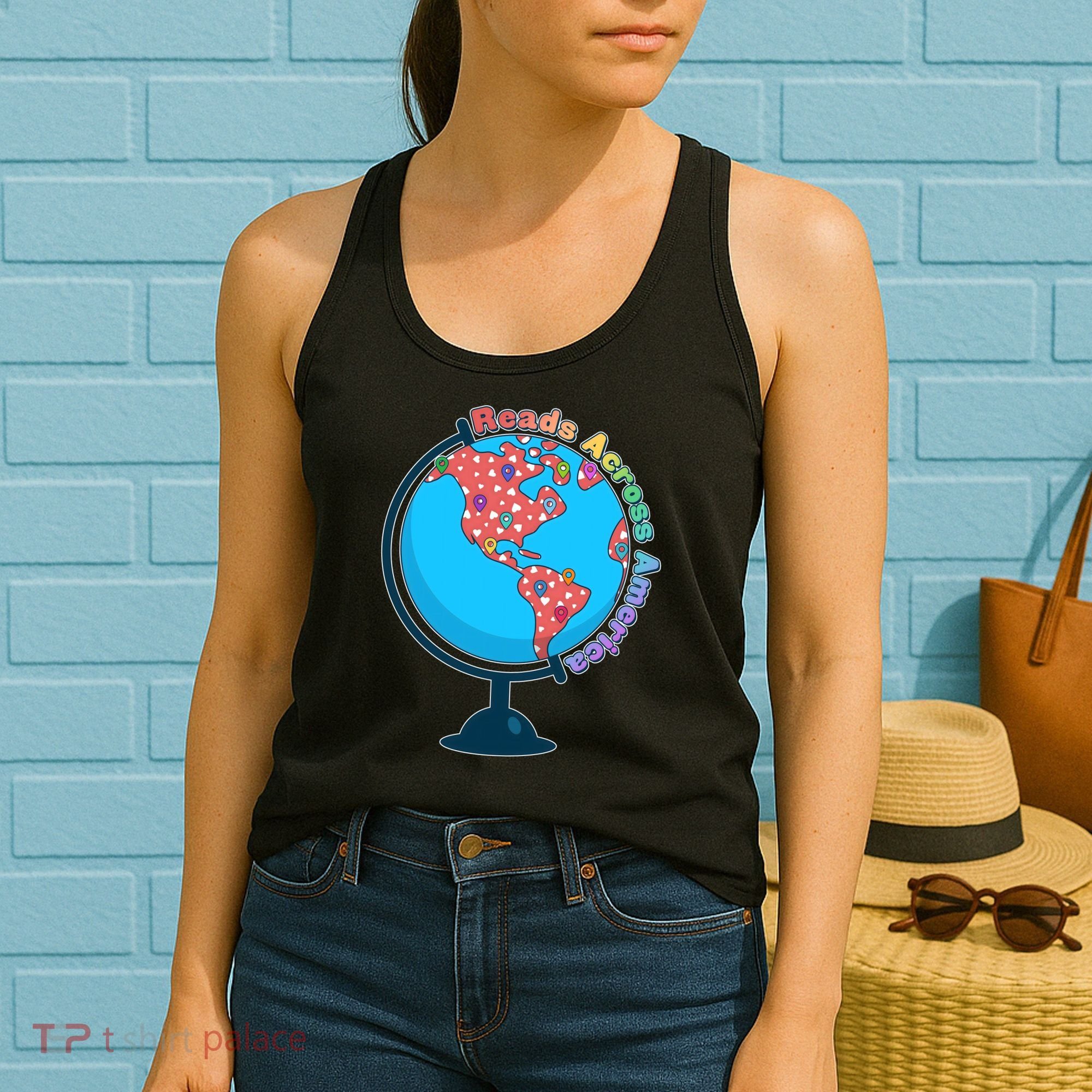 Reads Across America World Globe Book Lover Women's Tank Top