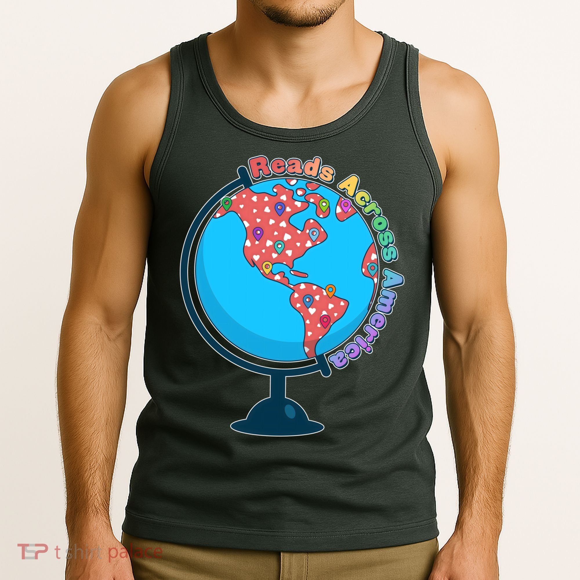 Reads Across America World Globe Book Lover Tank Top