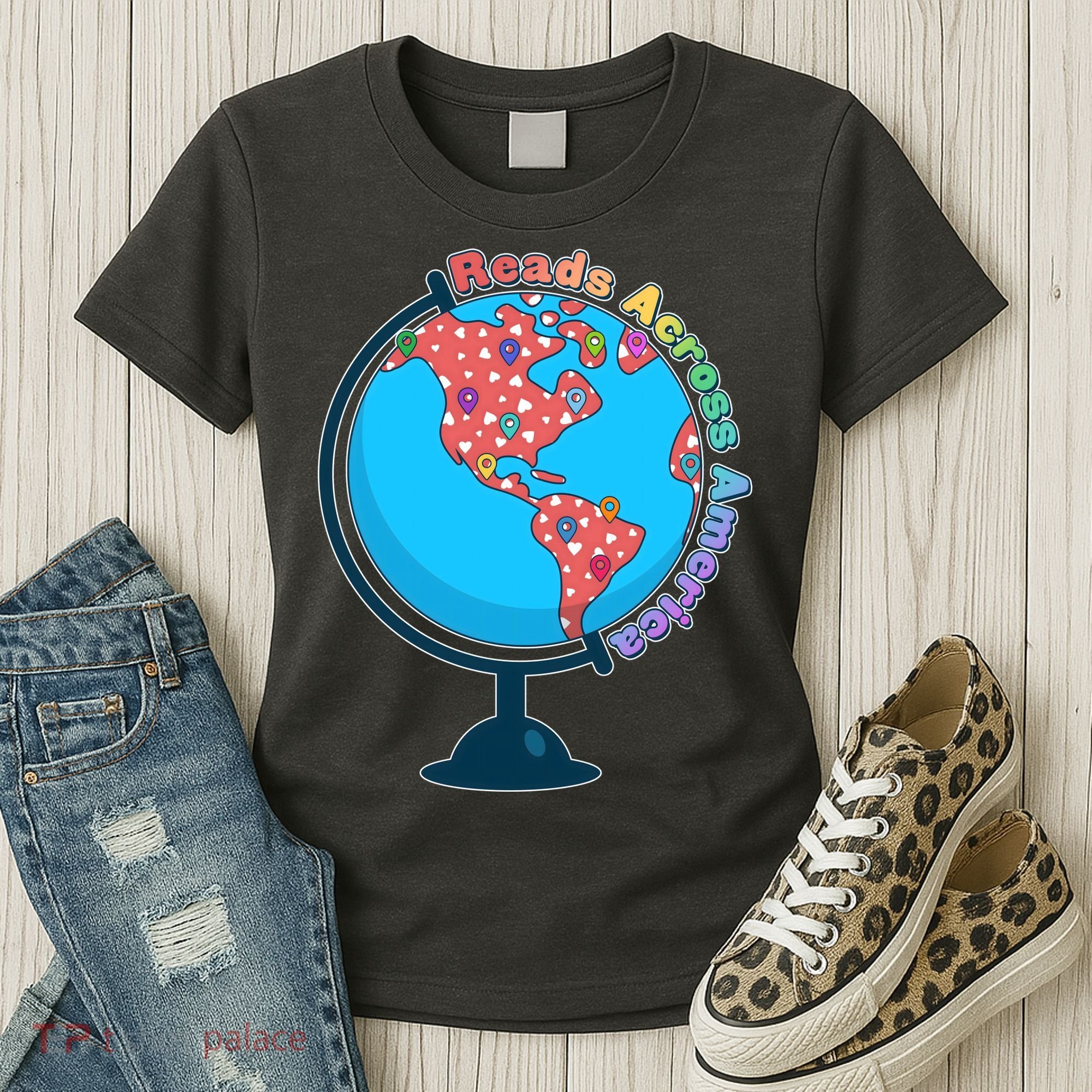 Reads Across America World Globe Book Lover Women's T-Shirt