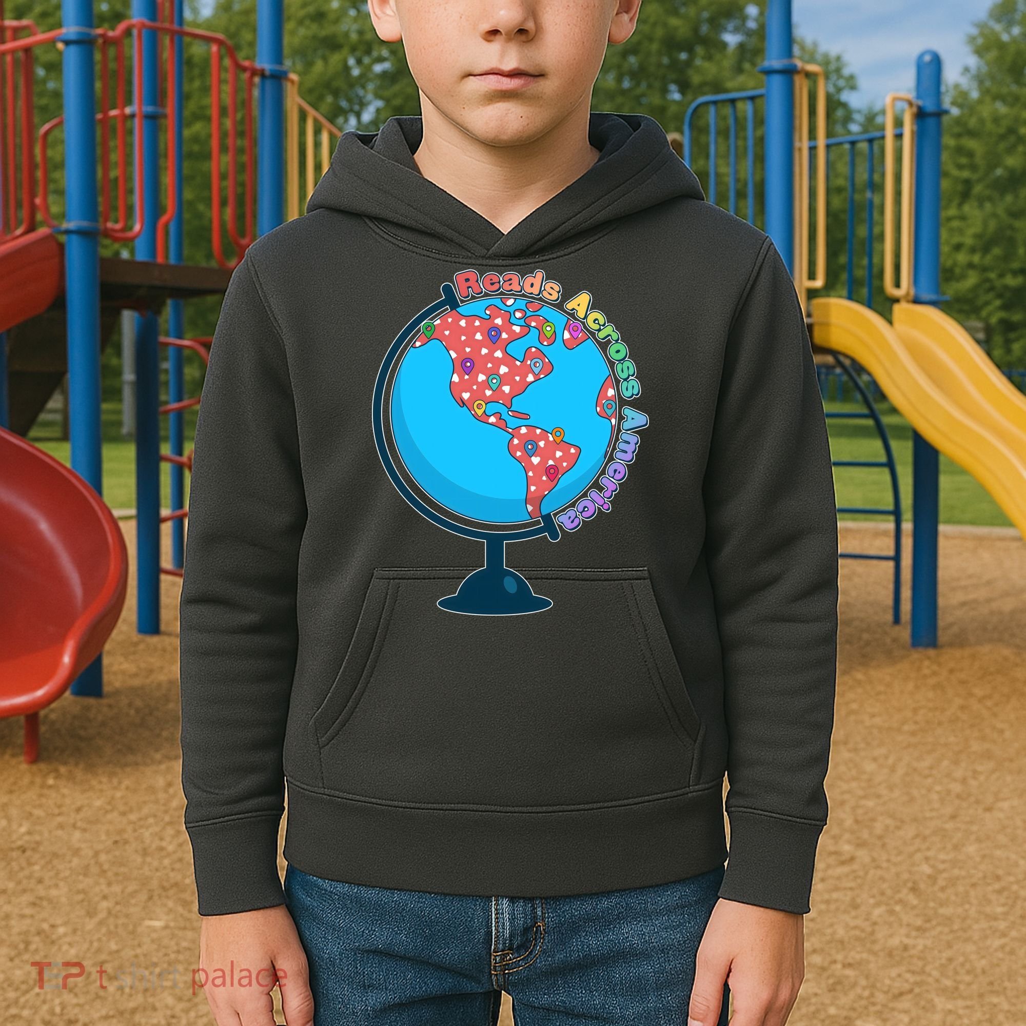 Reads Across America World Globe Book Lover Kids Hoodie