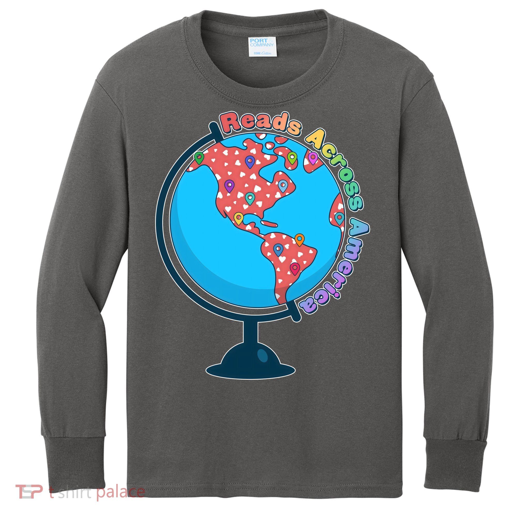 Reads Across America World Globe Book Lover Kids Long Sleeve Shirt