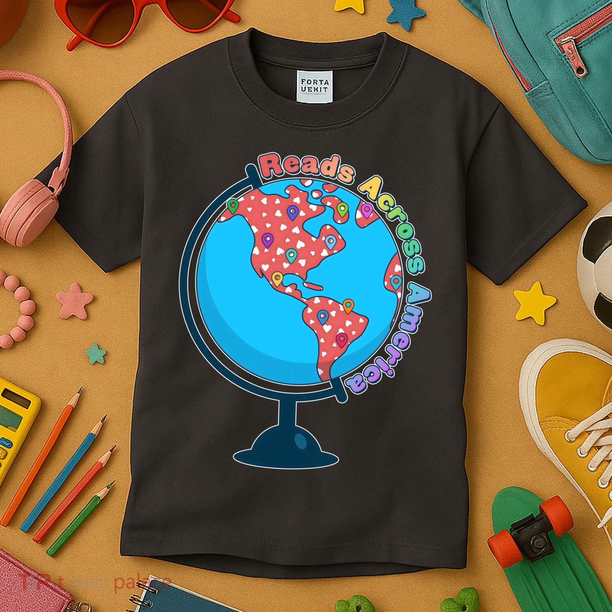 Reads Across America World Globe Book Lover Kids T-Shirt