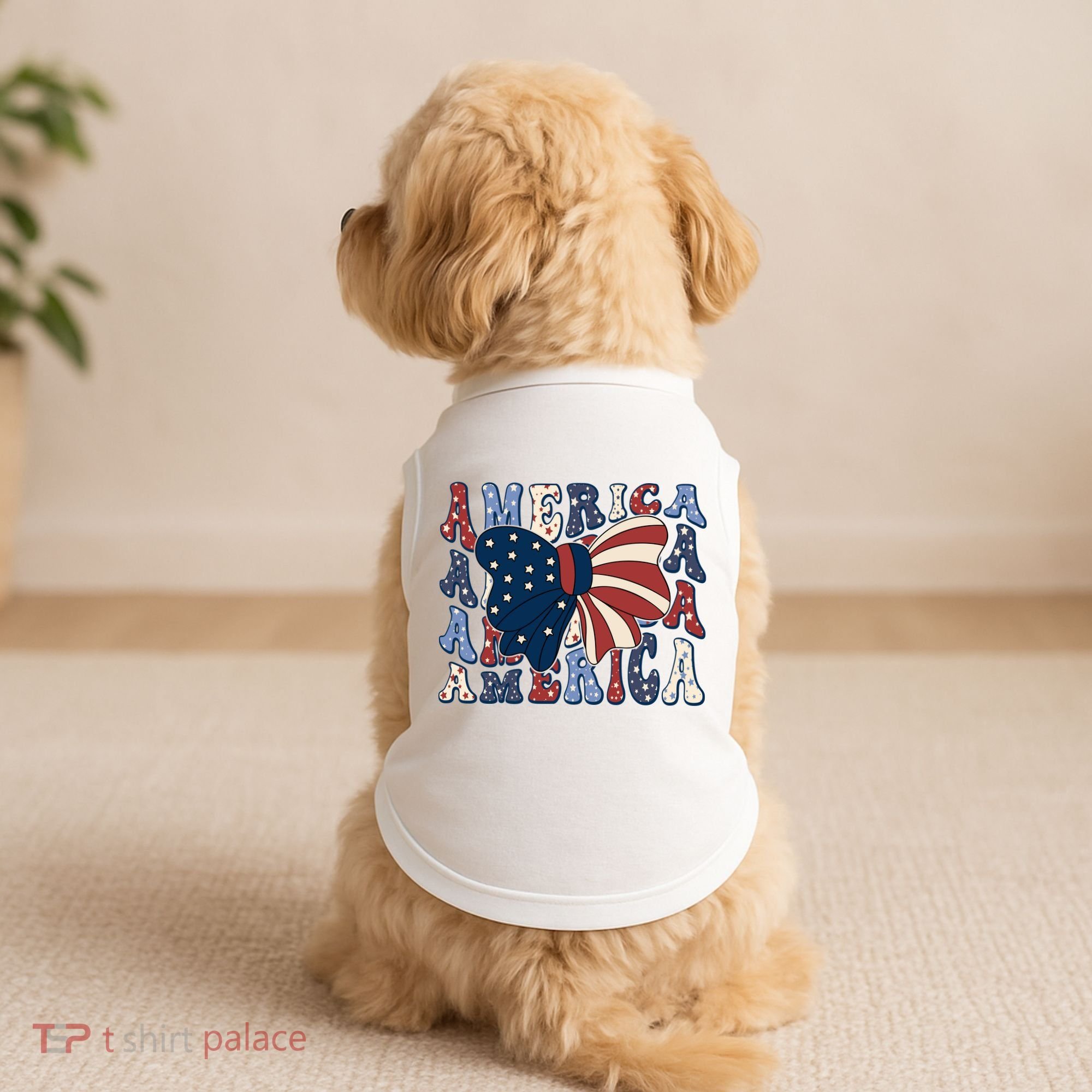 Retro America Bow USA 4th Of July Doggie Tank
