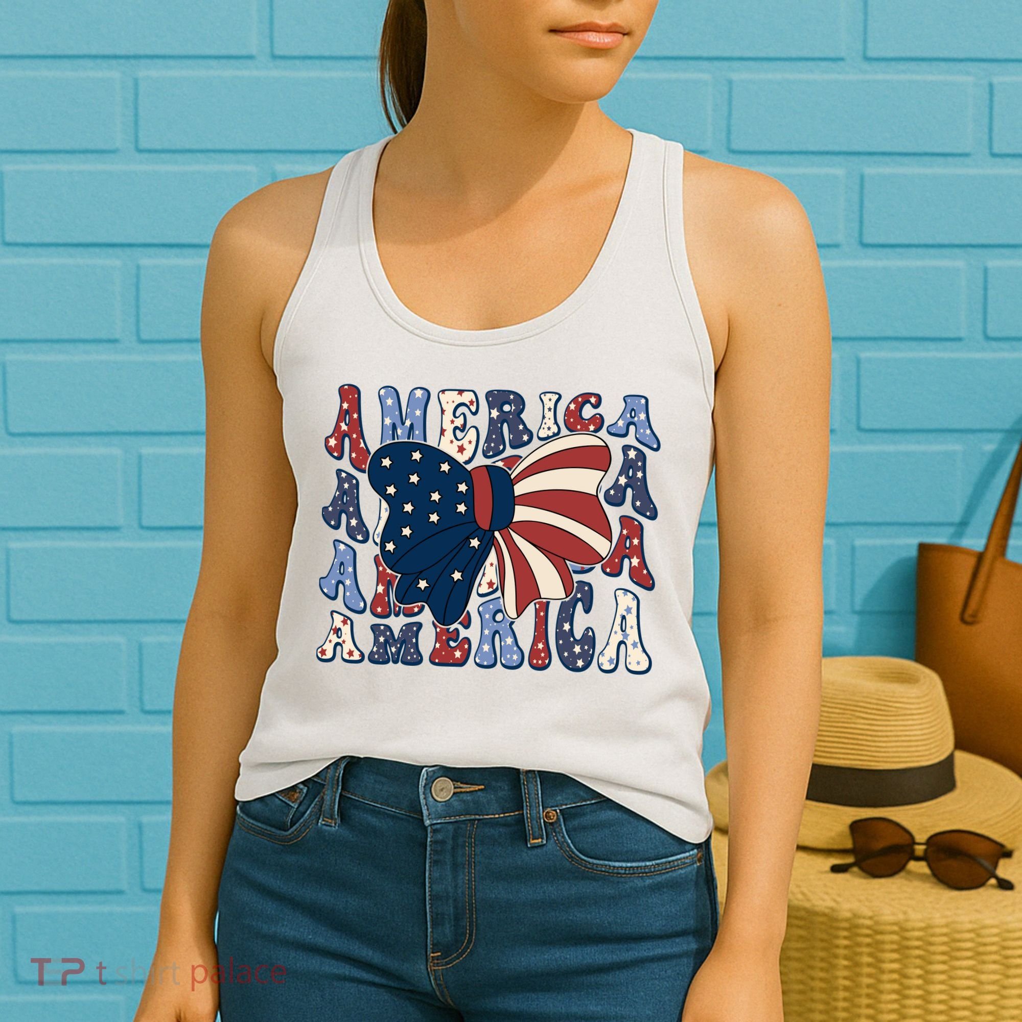 Retro America Bow USA 4th Of July Women's Tank Top