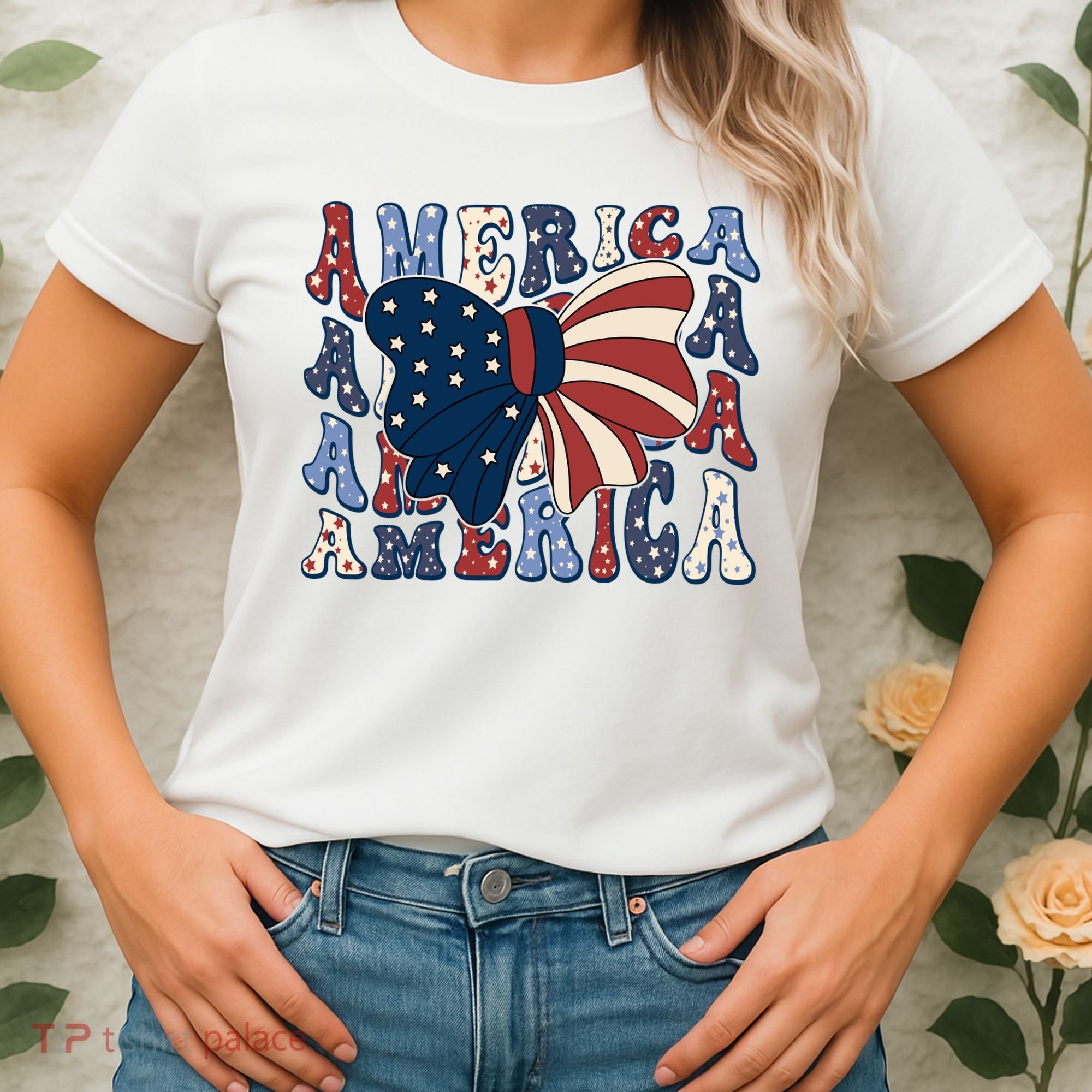 Retro America Bow USA 4th Of July Women's T-Shirt