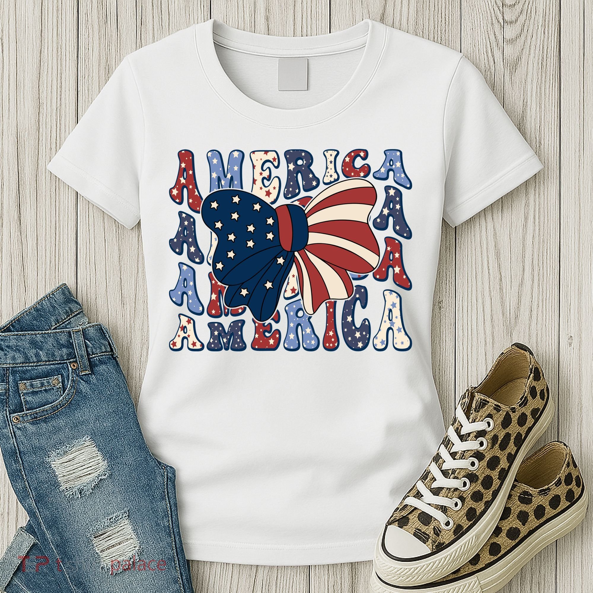 Retro America Bow USA 4th Of July Women's T-Shirt