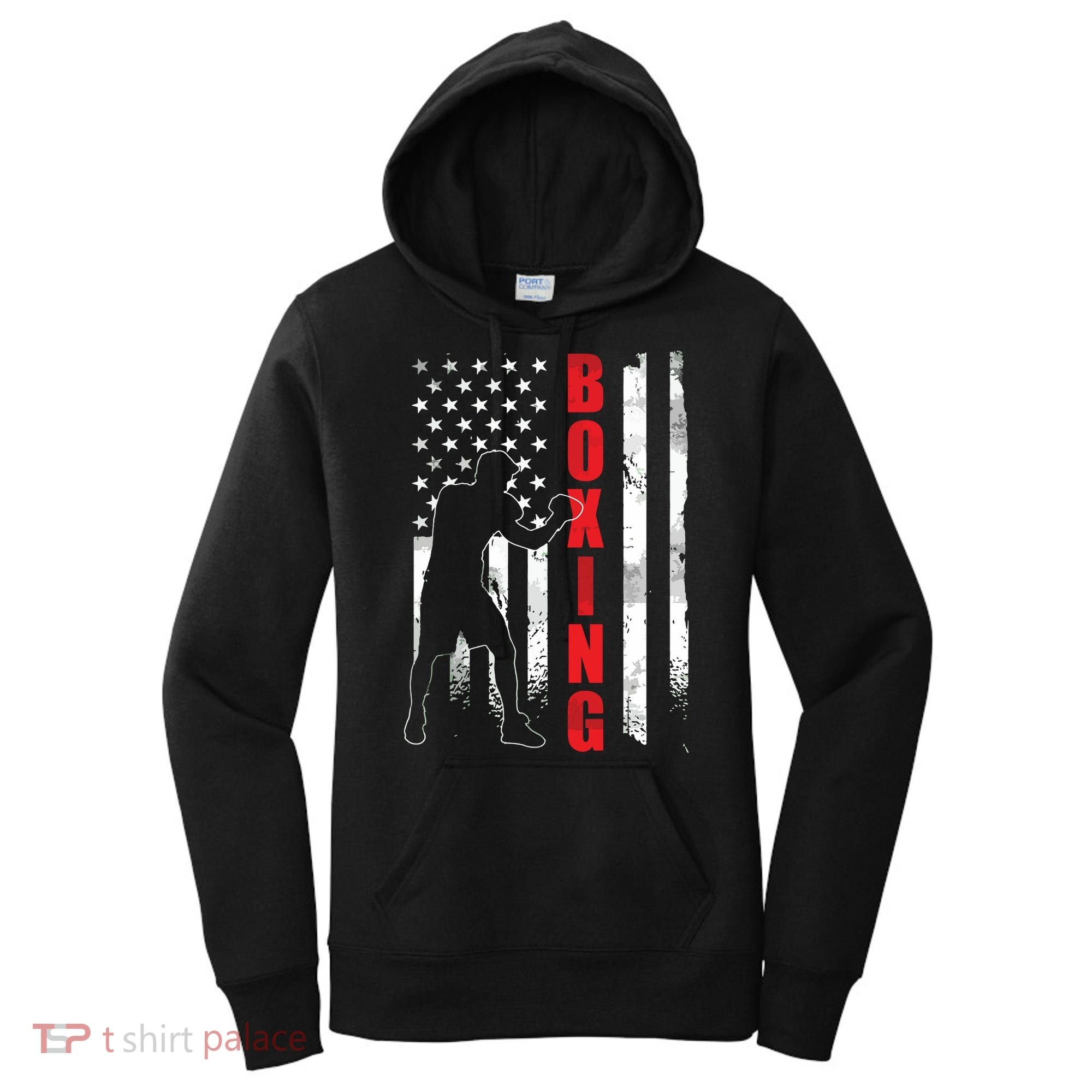 Retro American Boxing Apparel US Flag Boxer Women's Hoodie