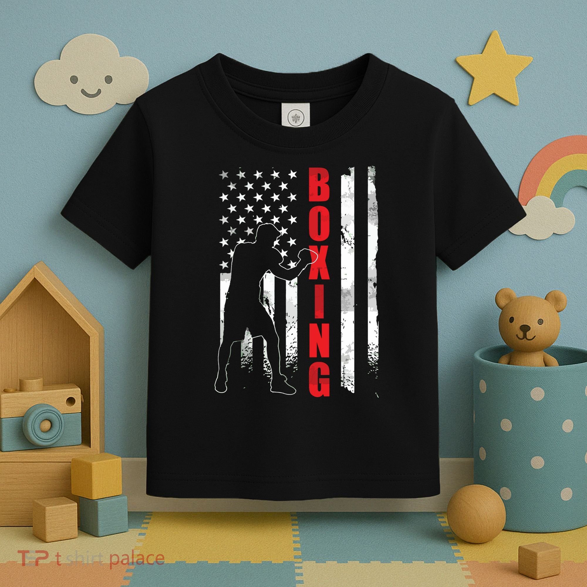 Retro American Boxing Apparel US Flag Boxer Toddler T-Shirt