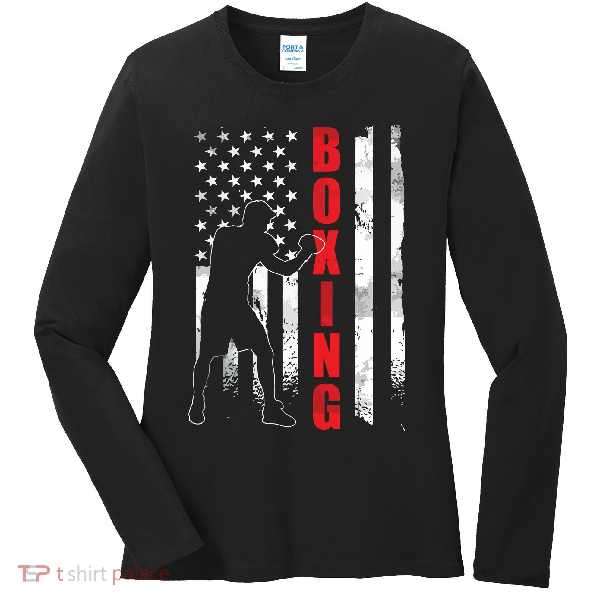 Retro American Boxing Apparel US Flag Boxer Women's Long Sleeve Shirt