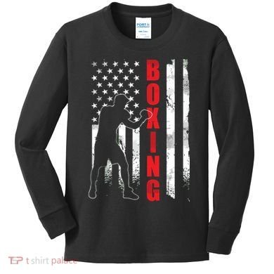 Retro American Boxing Apparel US Flag Boxer Kids Long Sleeve Shirt