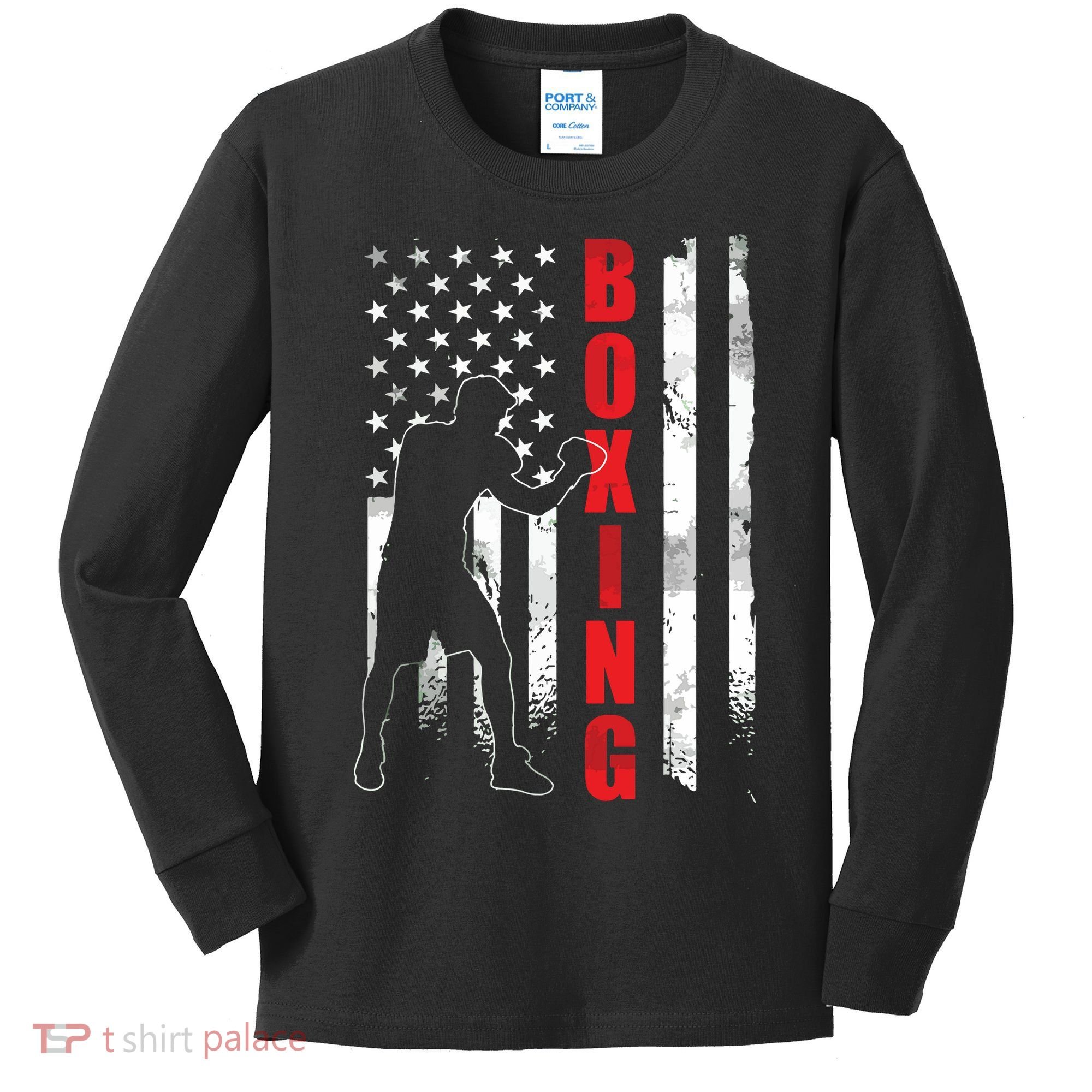 Retro American Boxing Apparel US Flag Boxer Kids Long Sleeve Shirt