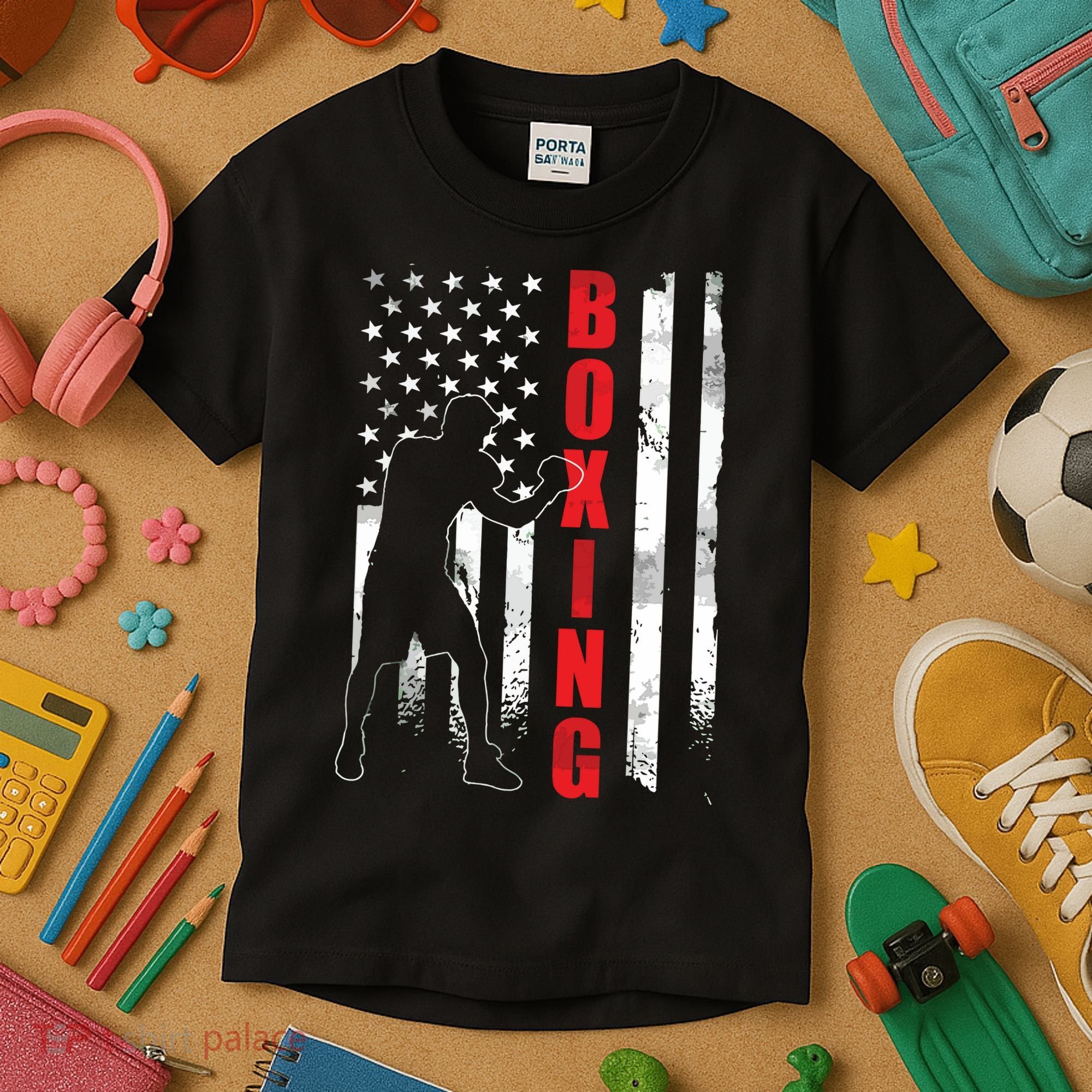 Retro American Boxing Apparel US Flag Boxer Kids T-Shirt