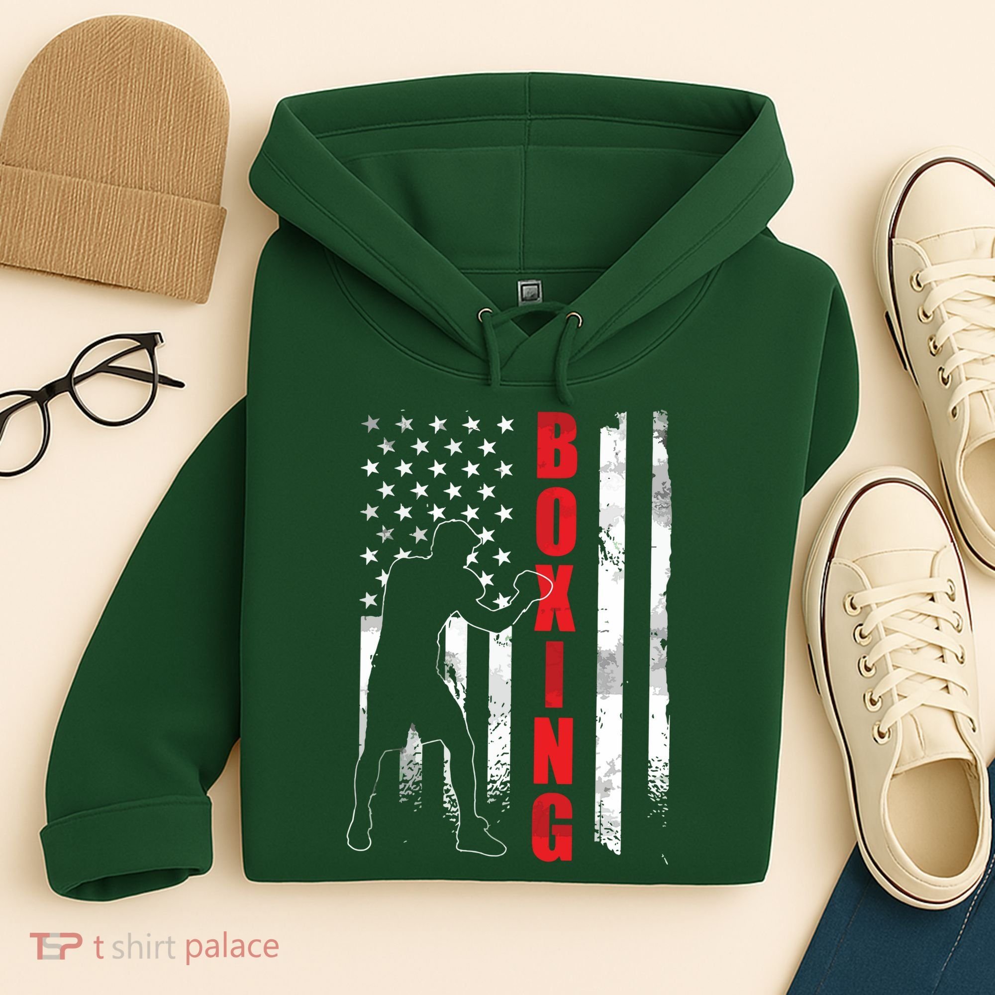 Retro American Boxing Apparel US Flag Boxer Hoodie