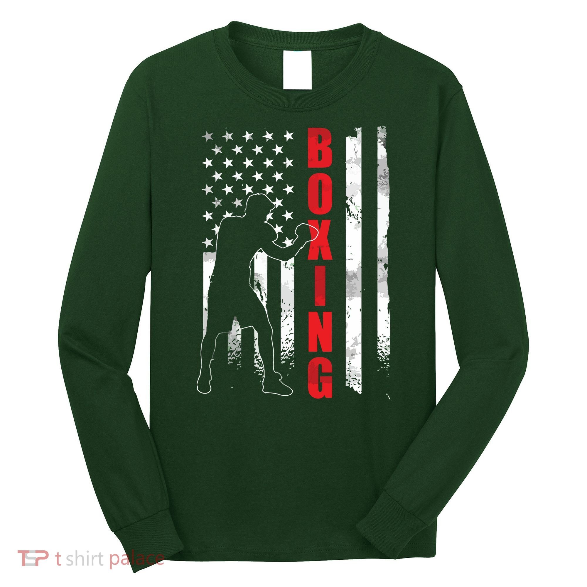 Retro American Boxing Apparel US Flag Boxer Long Sleeve Shirt