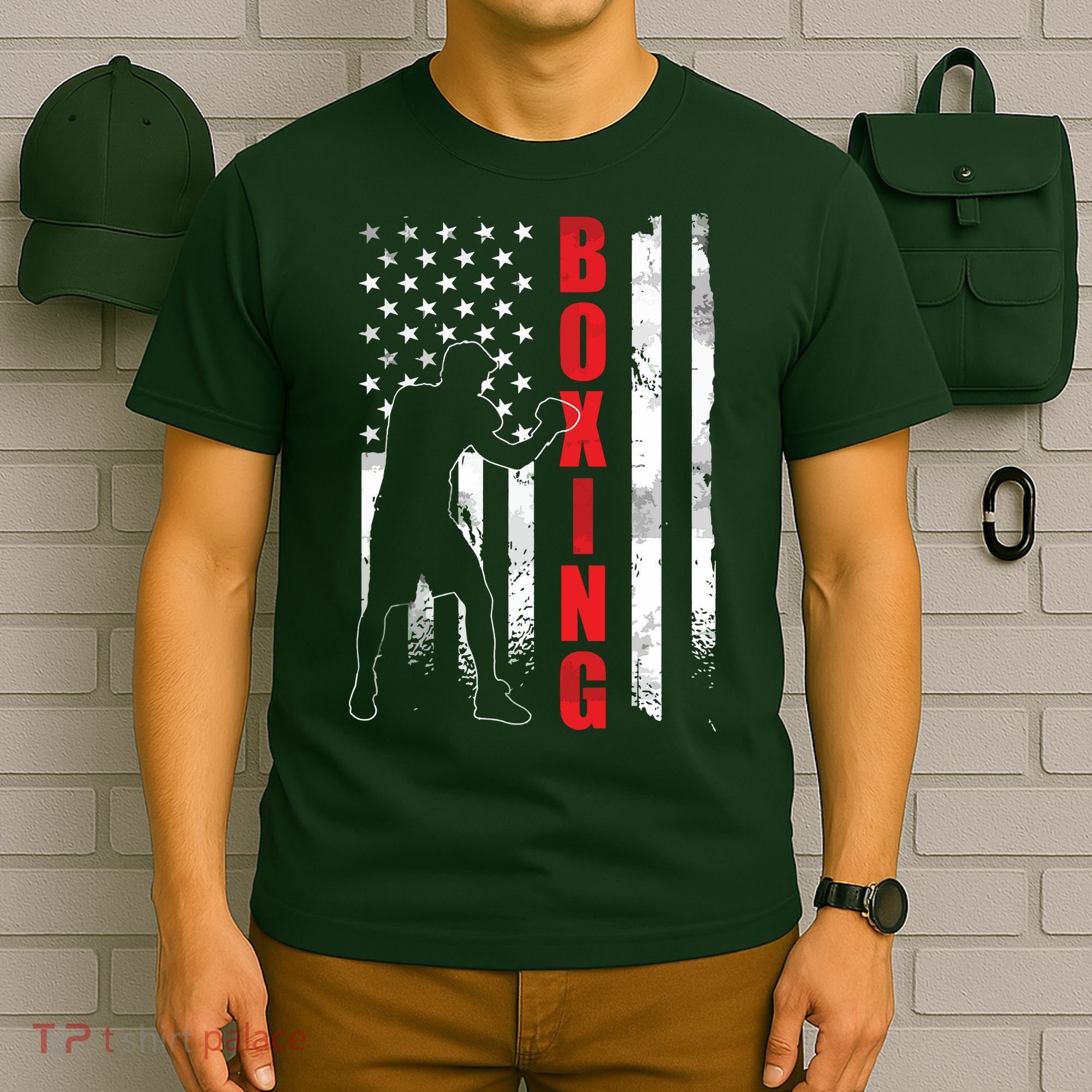 Retro American Boxing Apparel US Flag Boxer T-Shirt