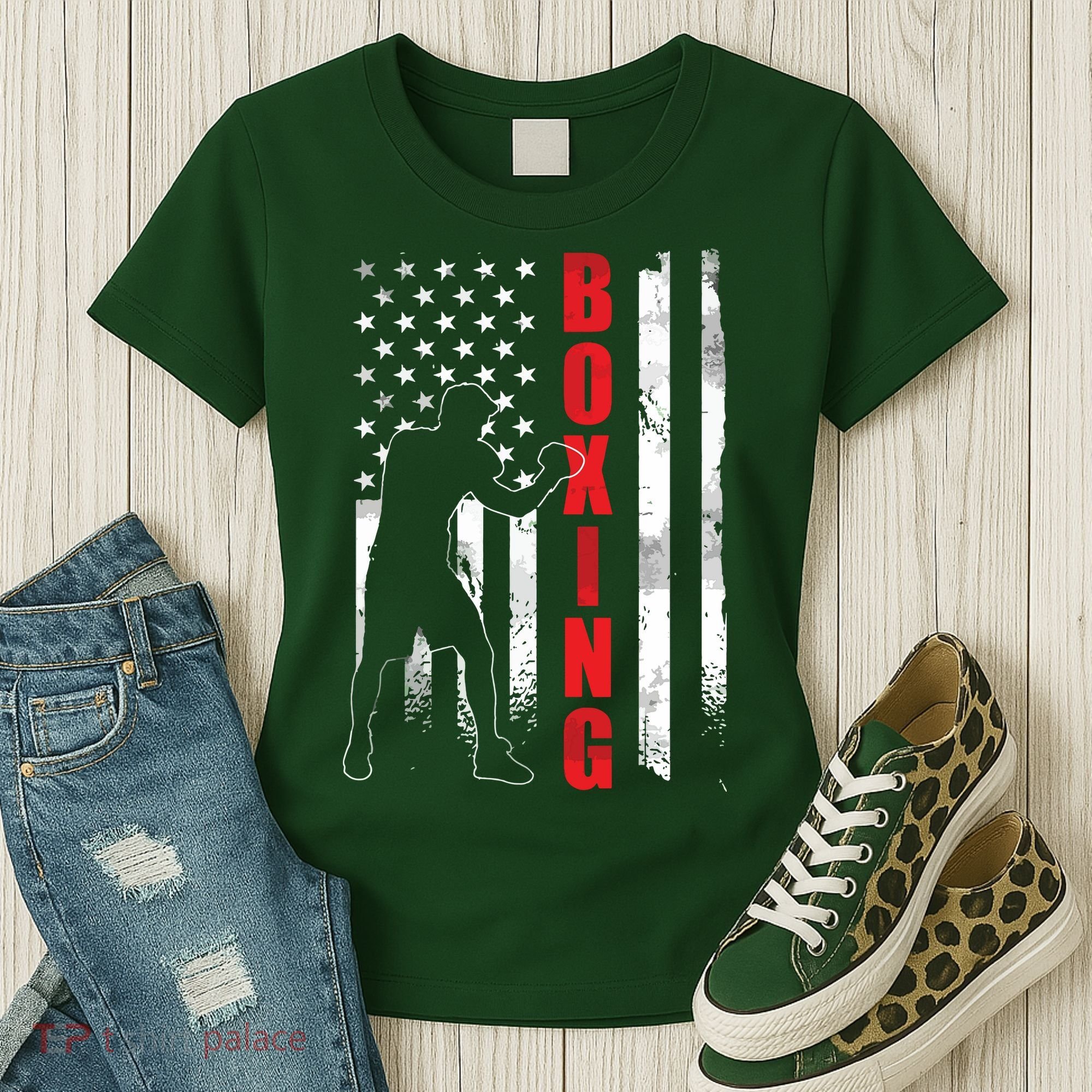 Retro American Boxing Apparel US Flag Boxer Women's T-Shirt