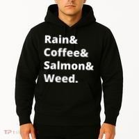 Rain And Coffee And Salmon And Weed Seattle Gift Hoodie thumb 2