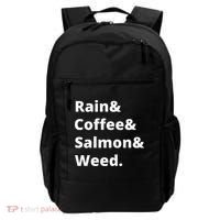 Rain And Coffee And Salmon And Weed Seattle Gift Backpack thumb 0