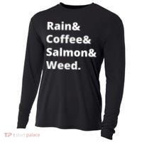 Rain And Coffee And Salmon And Weed Seattle Gift Cooling Performance Long Sleeve Crew thumb 0