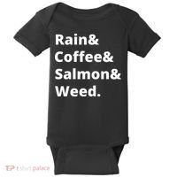 Rain And Coffee And Salmon And Weed Seattle Gift Baby Bodysuit thumb 0