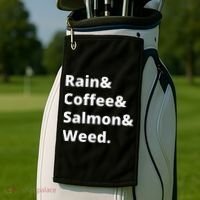 Rain And Coffee And Salmon And Weed Seattle Gift Golf Towel thumb 2