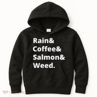 Rain And Coffee And Salmon And Weed Seattle Gift Kids Hoodie thumb 0