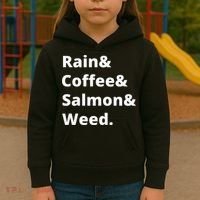 Rain And Coffee And Salmon And Weed Seattle Gift Kids Hoodie thumb 3