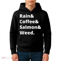 Rain And Coffee And Salmon And Weed Seattle Gift Kids Hoodie thumb 4