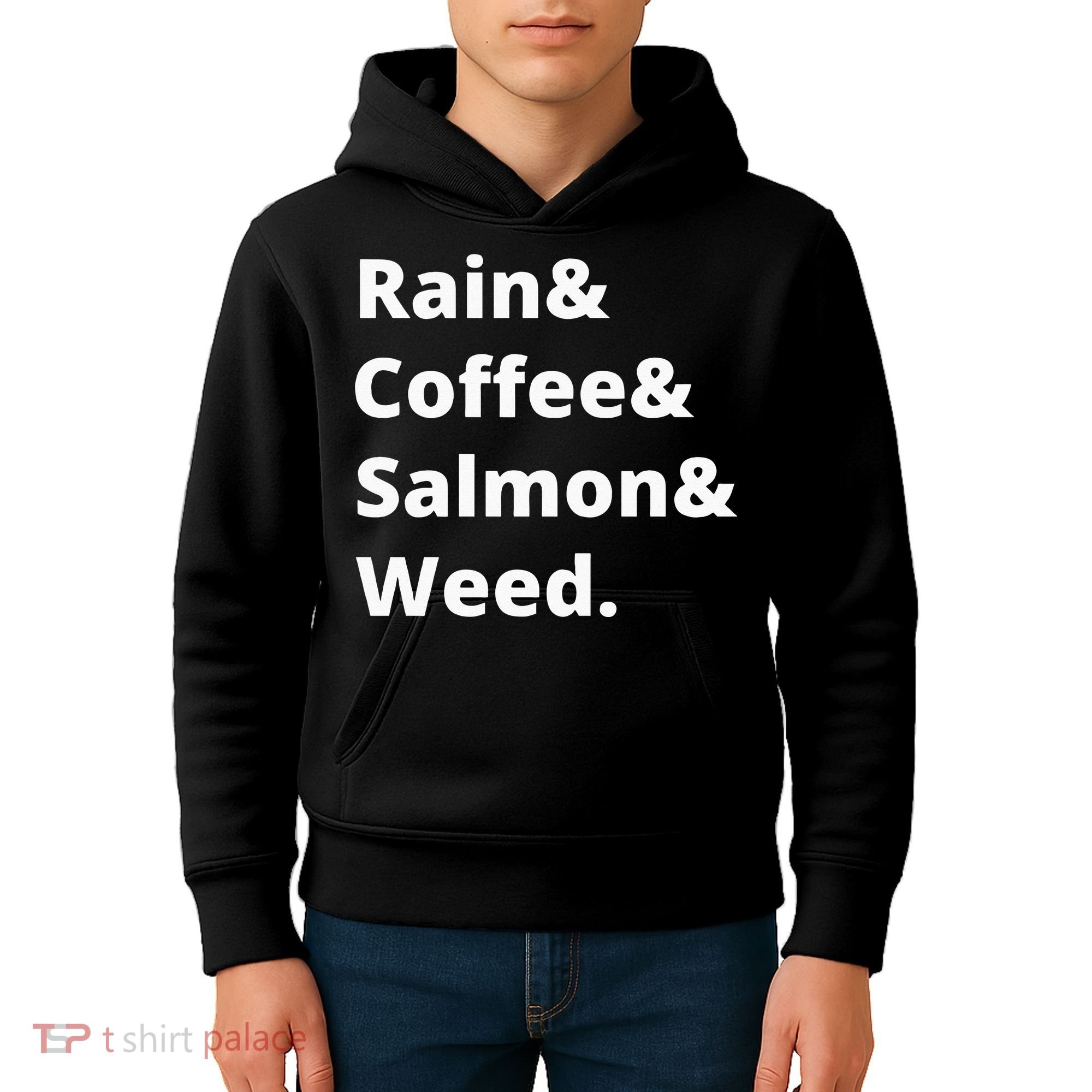 Rain And Coffee And Salmon And Weed Seattle Gift Kids Hoodie
