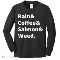 Rain And Coffee And Salmon And Weed Seattle Gift Kids Long Sleeve Shirt thumb 0