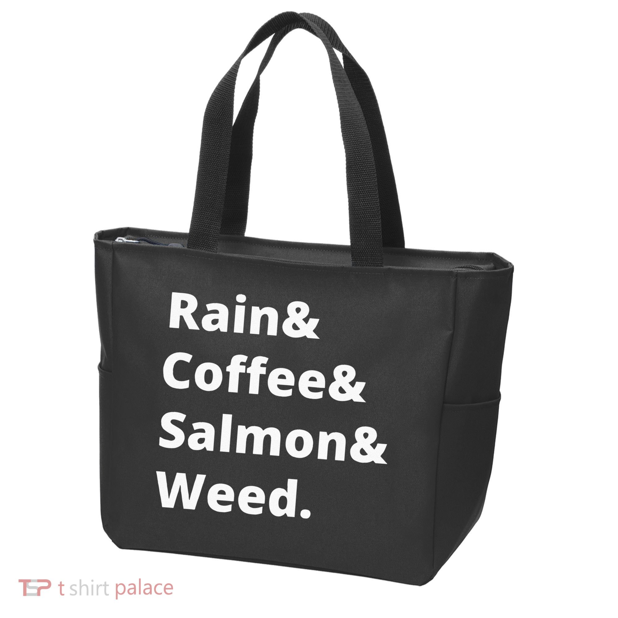 Rain And Coffee And Salmon And Weed Seattle Gift Tote Bag