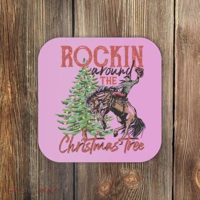 Rockin' Around Christmas Tree Cowboy Xmas Design Coaster