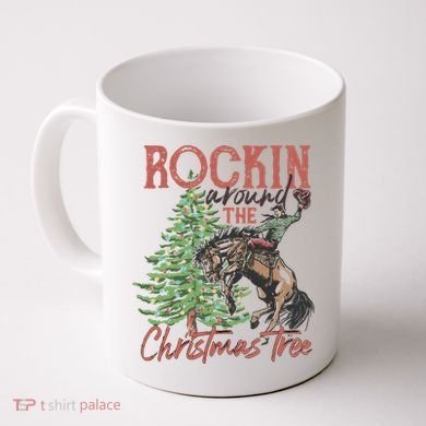 Rockin' Around Christmas Tree Cowboy Xmas Design Coffee Mug