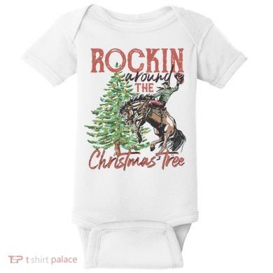 Rockin' Around Christmas Tree Cowboy Xmas Design Baby Bodysuit