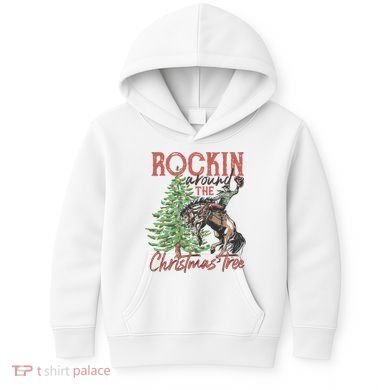 Rockin' Around Christmas Tree Cowboy Xmas Design Kids Hoodie