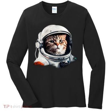 Realistic Astronaut Cat Women's Long Sleeve Shirt