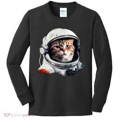 Realistic Astronaut Cat Kids Long Sleeve Shirt