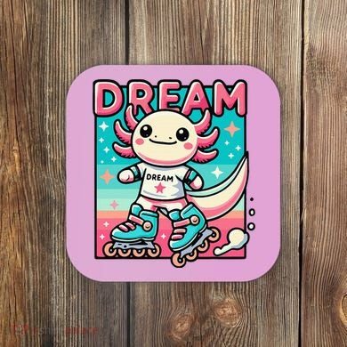 Rollerblading Axolotl Cute Salamander On Inline Skates Coaster
