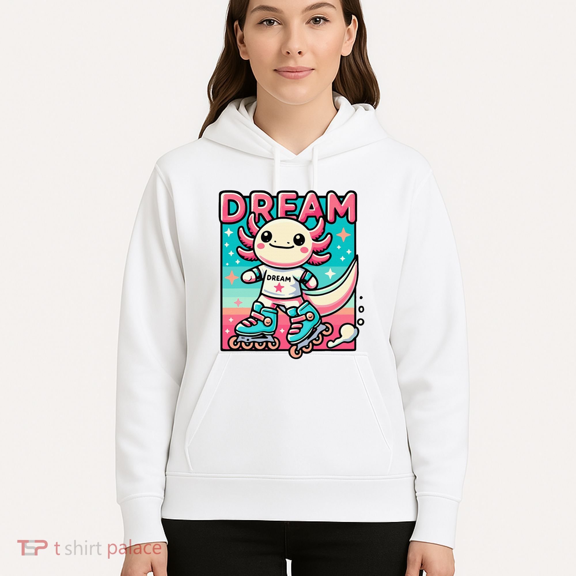 Rollerblading Axolotl Cute Salamander On Inline Skates Hoodie
