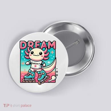 Rollerblading Axolotl Cute Salamander On Inline Skates Button