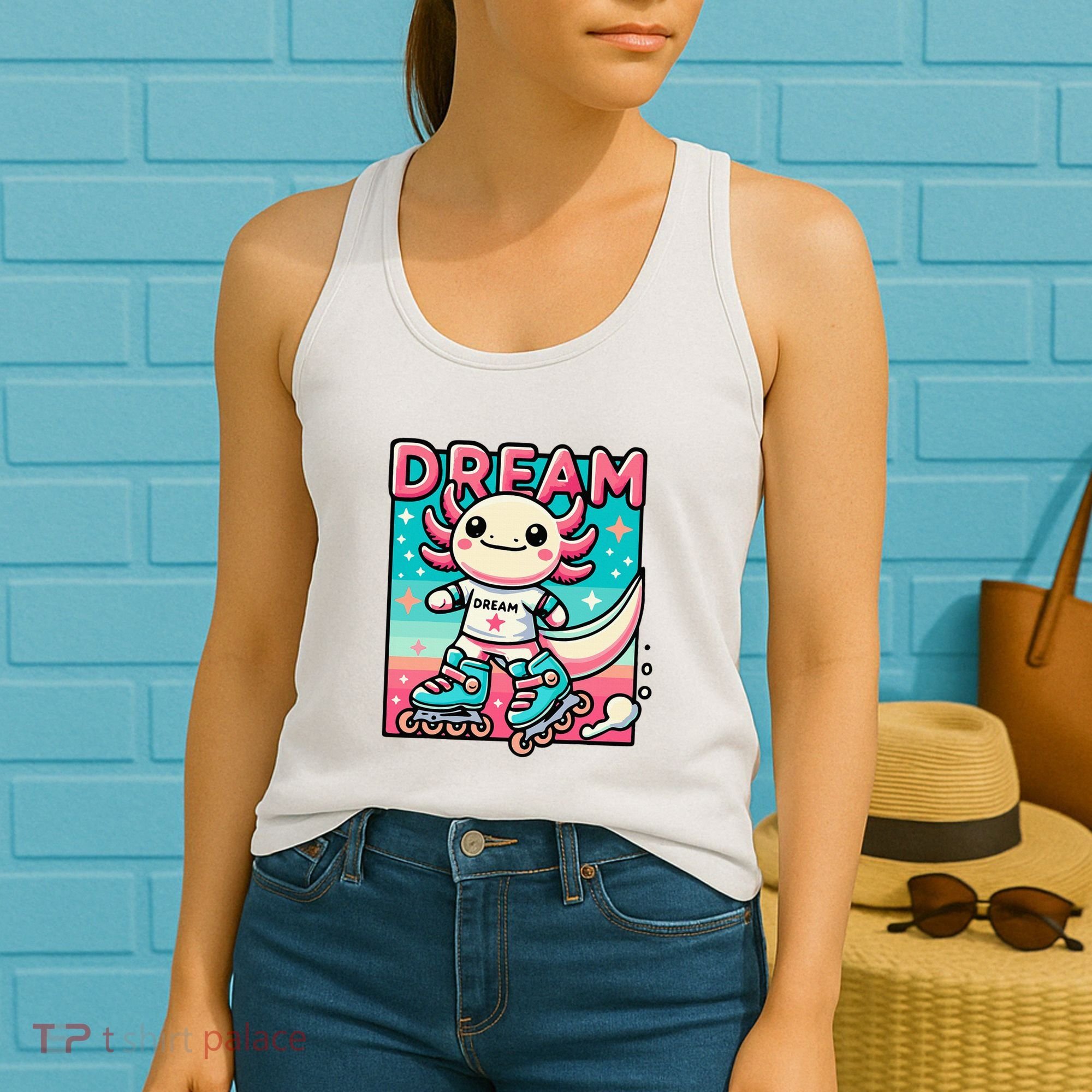 Rollerblading Axolotl Cute Salamander On Inline Skates Women's Tank Top