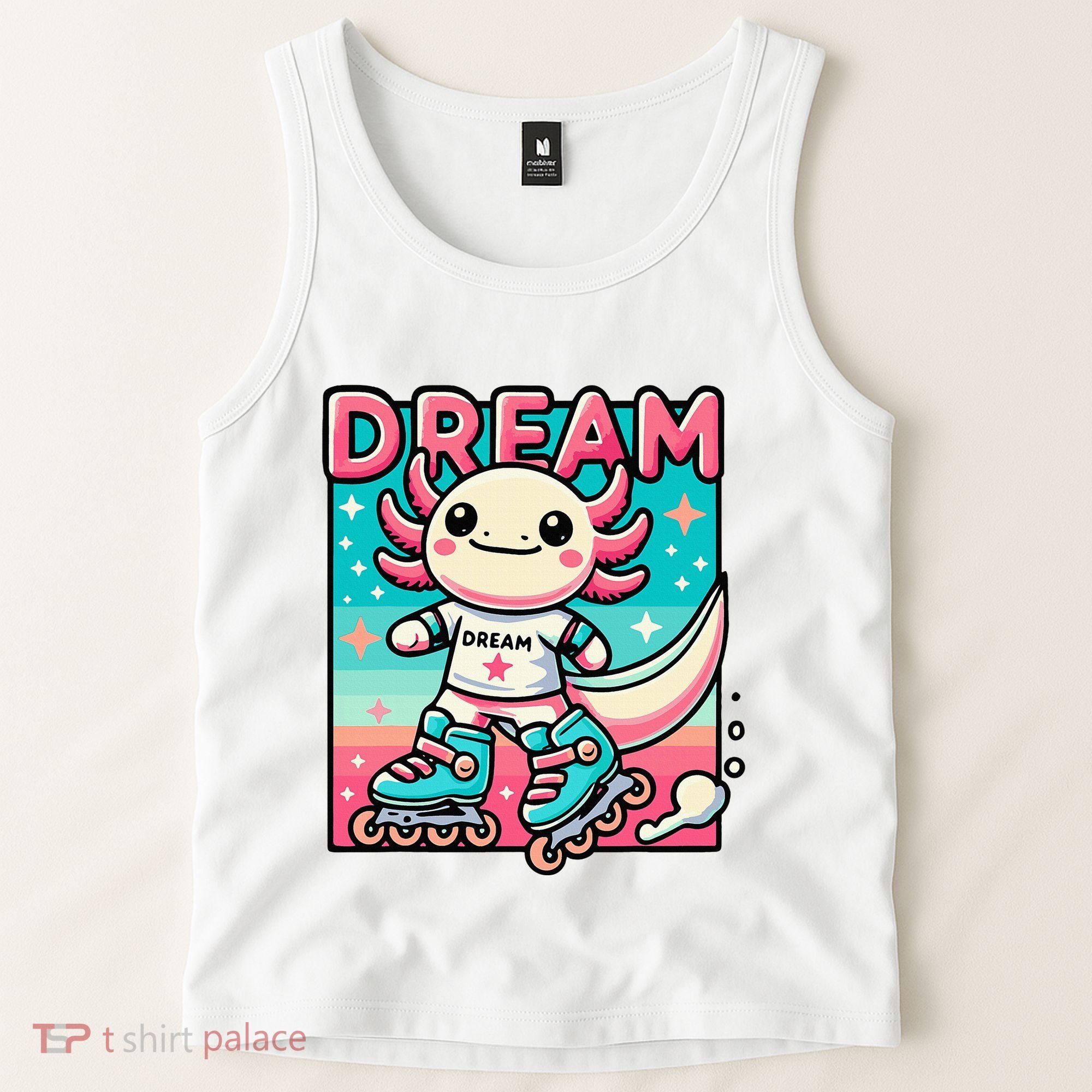 Rollerblading Axolotl Cute Salamander On Inline Skates Tank Top