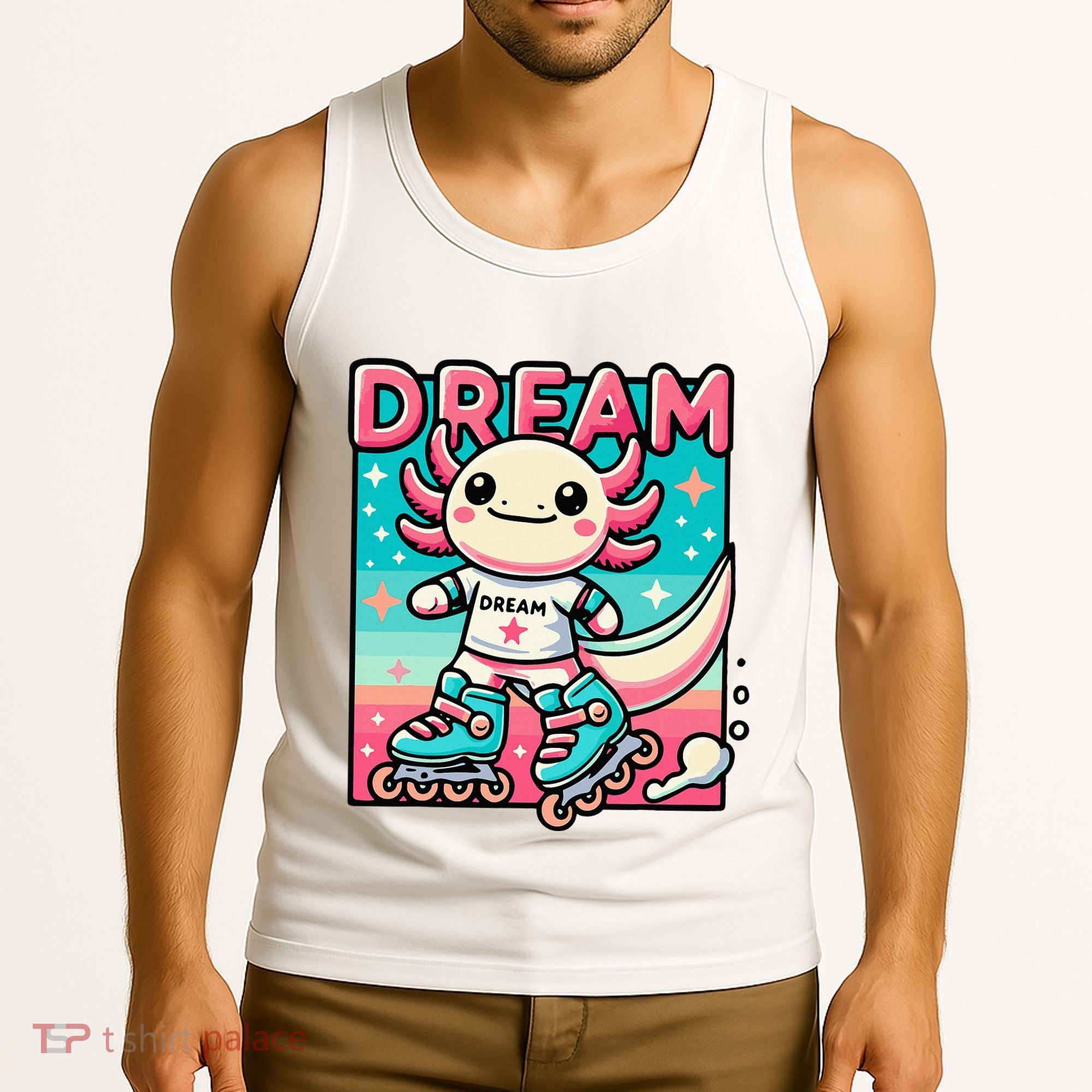 Rollerblading Axolotl Cute Salamander On Inline Skates Tank Top