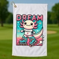 Rollerblading Axolotl Cute Salamander On Inline Skates Golf Towel thumb 1