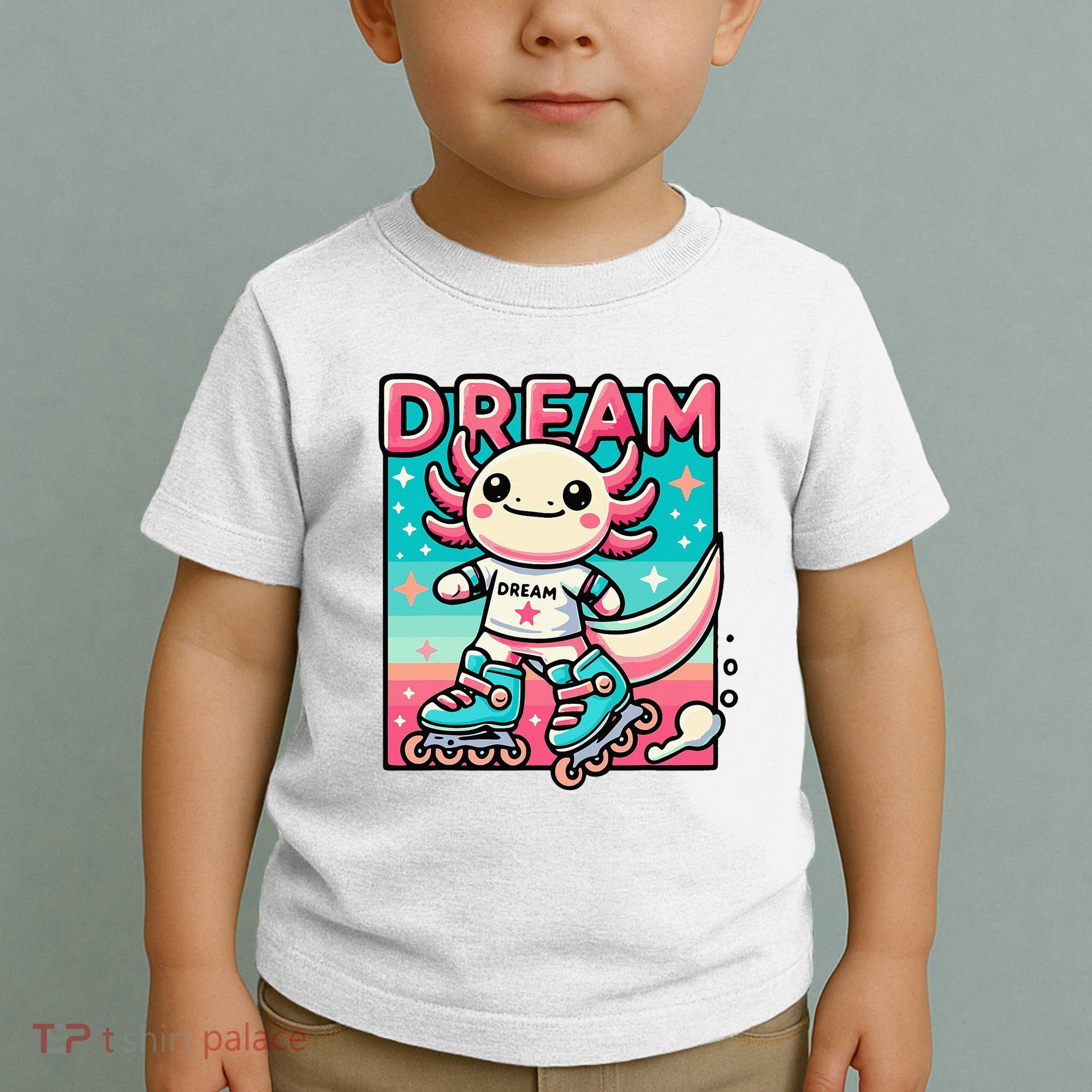 Rollerblading Axolotl Cute Salamander On Inline Skates Toddler T-Shirt