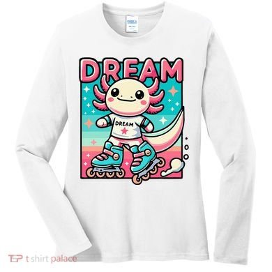 Rollerblading Axolotl Cute Salamander On Inline Skates Women's Long Sleeve Shirt