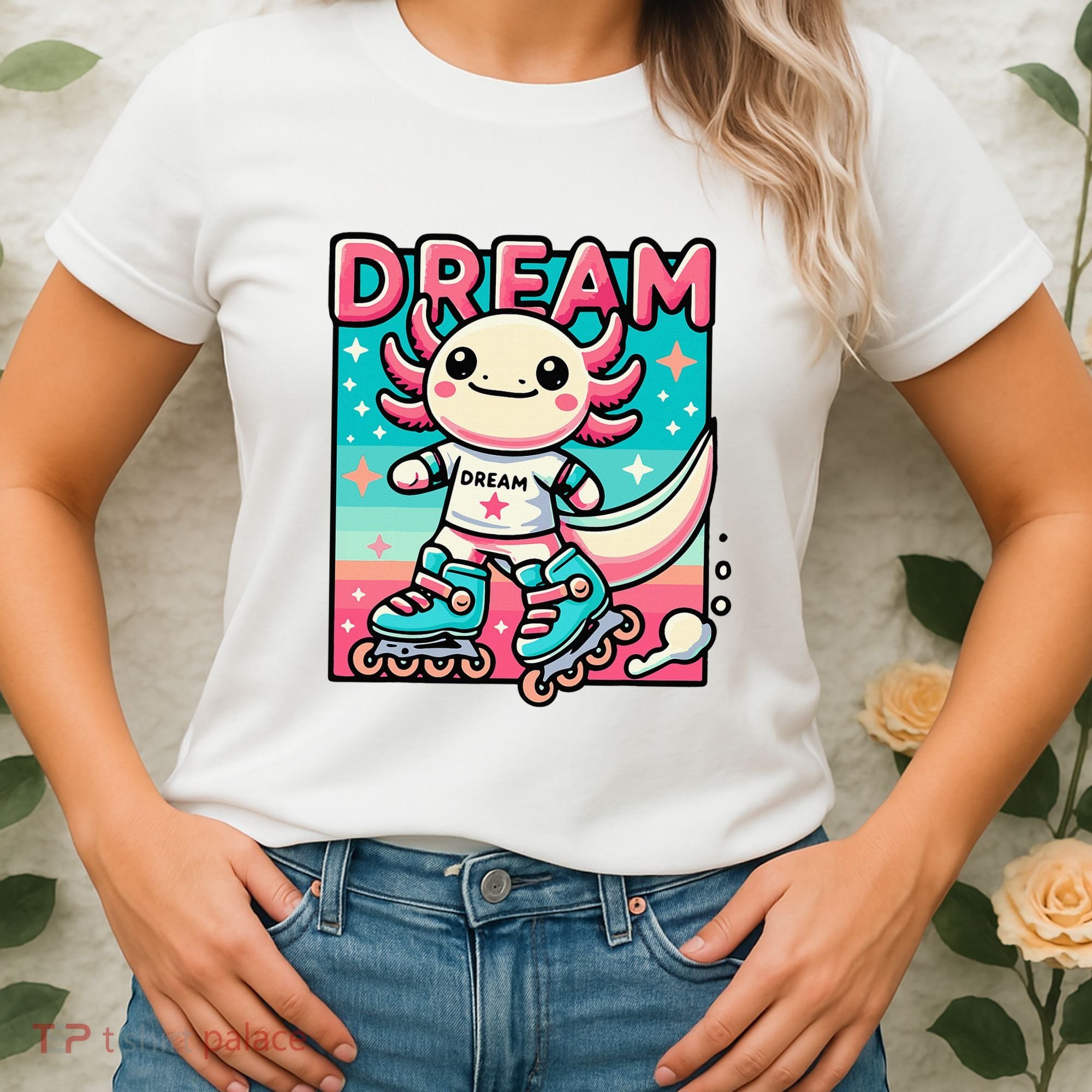Rollerblading Axolotl Cute Salamander On Inline Skates Women's T-Shirt