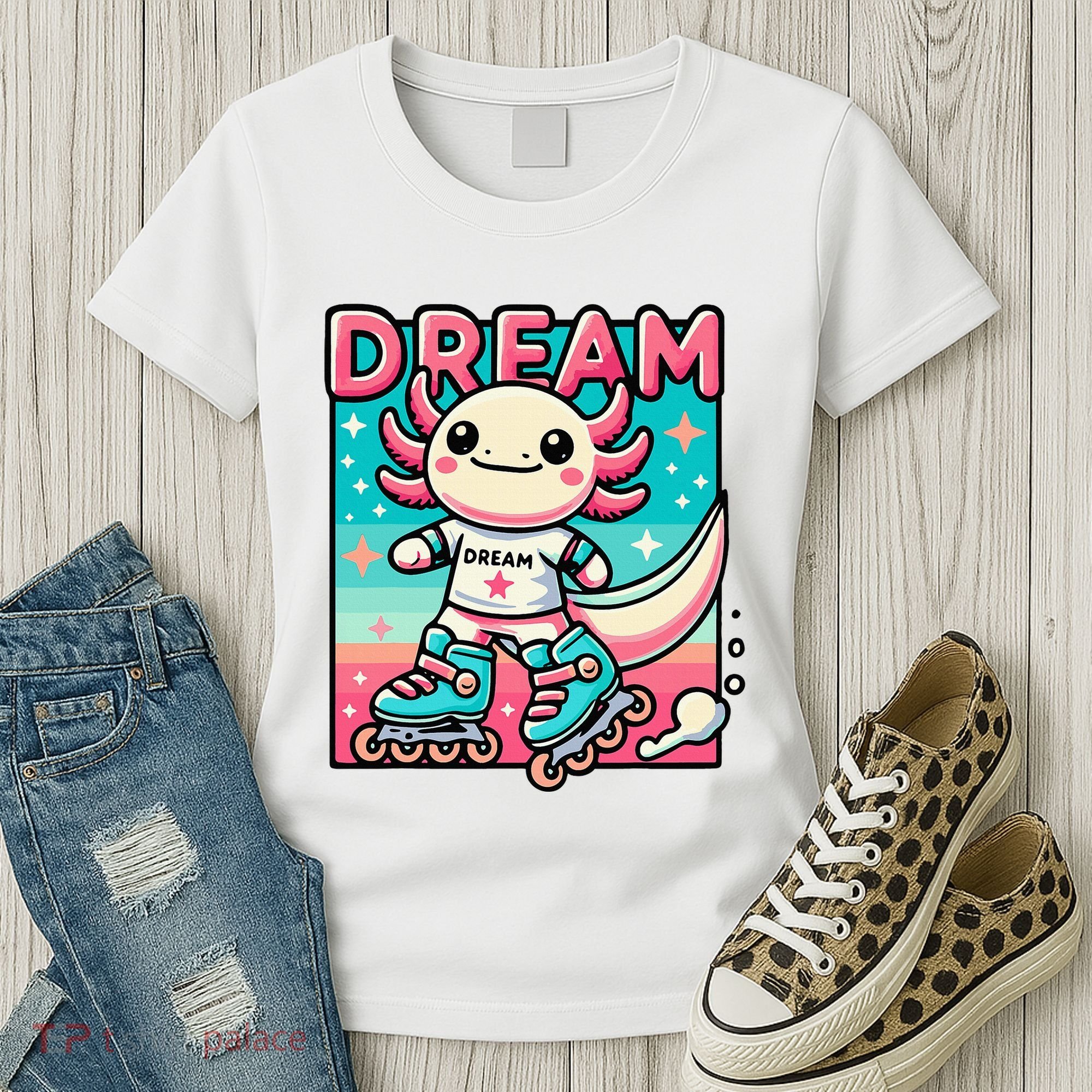 Rollerblading Axolotl Cute Salamander On Inline Skates Women's T-Shirt